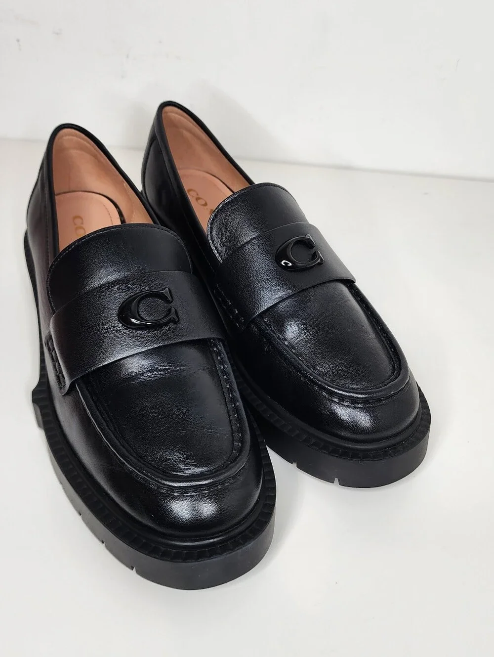 Coach Womens Leah Platform Leather Lug Sole Platform Loafers Size 8.5
